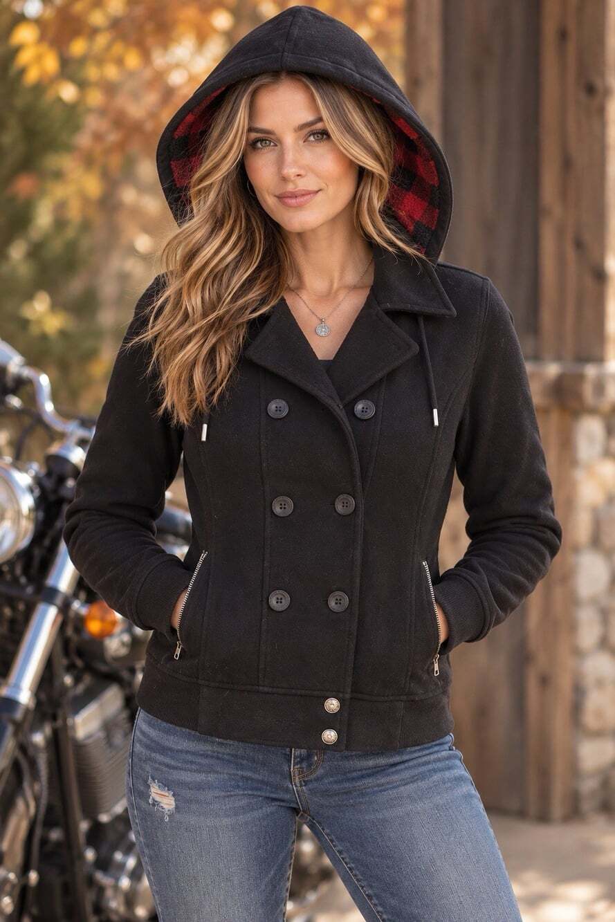 Harley Davidson Black Hooded Moto Jacket Women S Fleece Plaid Sherpa Lined Biker